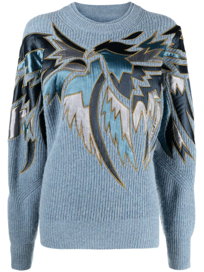 Zadig & Voltaire Kanson Wing-graphic Wool And Cashmere-blend Sweatshirt In Denim