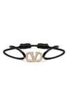 Valentino Garavani Garavani Crystal Vlogo Cord Bracelet In Nero/ Crystal Silver Shade