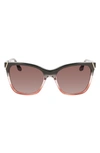 Victoria Beckham Guilloché 56mm Gradient Rectangular Sunglasses In Grey/ Rose/ Caramel