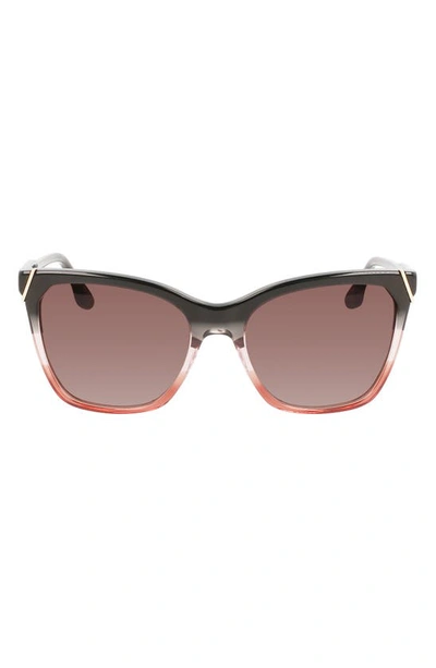 Victoria Beckham Guilloché 56mm Gradient Rectangular Sunglasses In Grey/ Rose/ Caramel