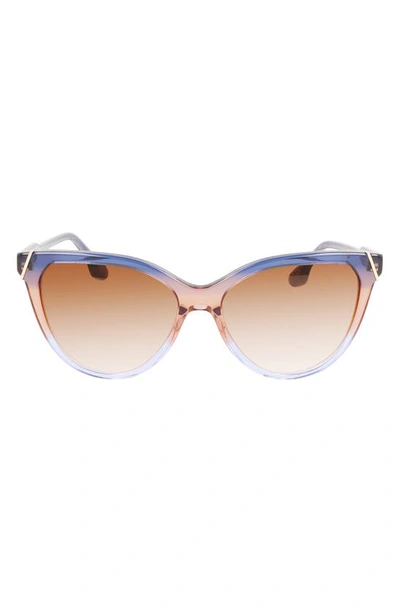 Victoria Beckham Guilloché 57mm Gradient Cat Eye Sunglasses In Blue/ Sand/ Azure