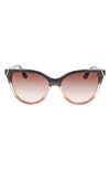 Victoria Beckham Guilloché 57mm Gradient Cat Eye Sunglasses In Grey/ Rose/ Caramel