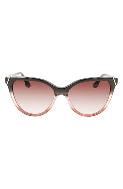 Victoria Beckham Guilloché 57mm Gradient Cat Eye Sunglasses In Grey/ Rose/ Caramel