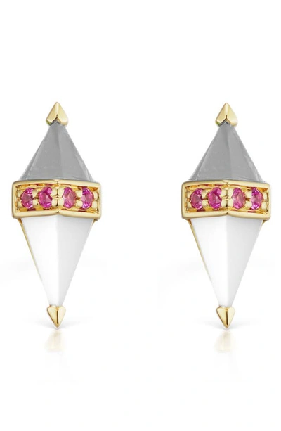 Sorellina Pietra Semiprecious Stone Stud Earrings In Gold/ Silver/ Pink