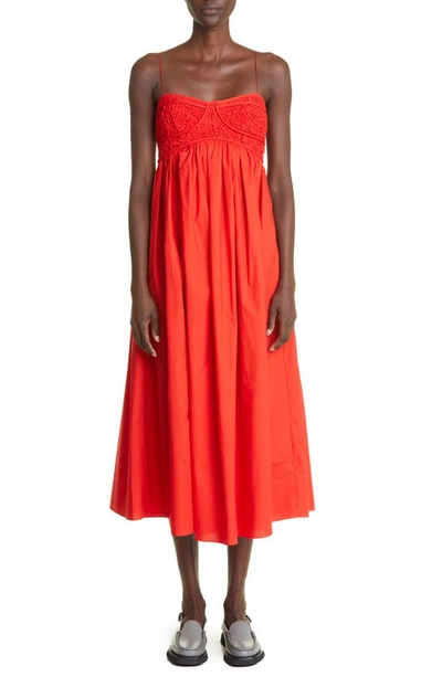 Cecilie Bahnsen Women's Heather Smocked Cotton-blend Bustier Midi Dress In Red