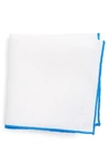 Eton Solid Linen Pocket Square In White/ Blue