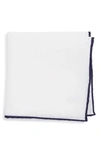 Eton Solid Linen Pocket Square In Navy