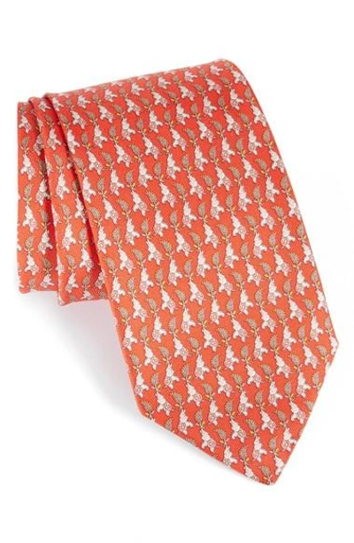 Ferragamo Elephant Print Silk Tie In Red