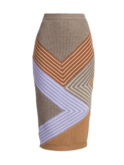 Stella Mccartney Women's Stella By Stella 3d Stripes Wool Midi Skirt In Multi-colored