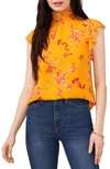 1.state Flutter Sleeve Smocked Neck Blouse In Orange