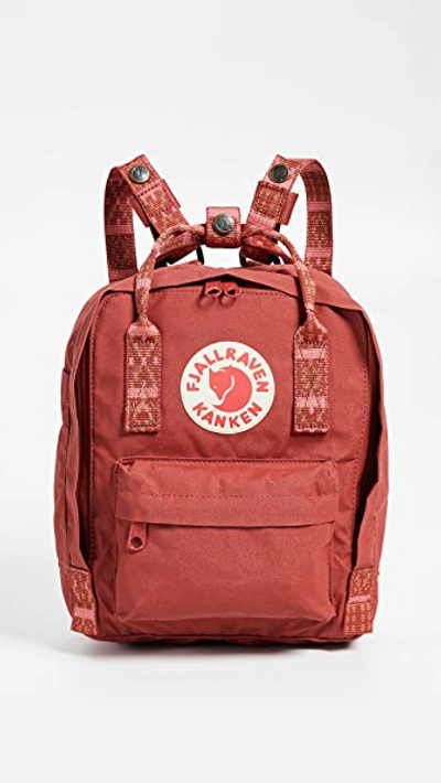 Fjall Raven Kanken Mini Backpack In Deep Red/folk Blocked