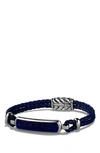 David Yurman Bar Station Leather Bracelet In Silver/ Lapis Lazuli