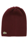 Lacoste Rib Knit Wool Beanie - Red In Vendange