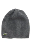 Lacoste Rib Knit Wool Beanie In Galaxite Chine