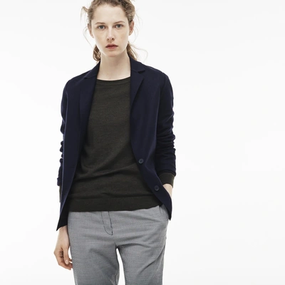 Lacoste Women's Buttoned Overstitched Wool Jacket In Blue