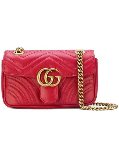 Gucci Gg Marmort Matelassé Shoulder Bag - Red