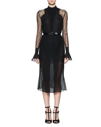 Olivier Theyskens Tentel Long-sleeve Sheer Lace Midi Dress, Black