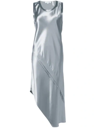 Helmut Lang Asymmetric Paneled Silk-satin Midi Dress In Silver | ModeSens