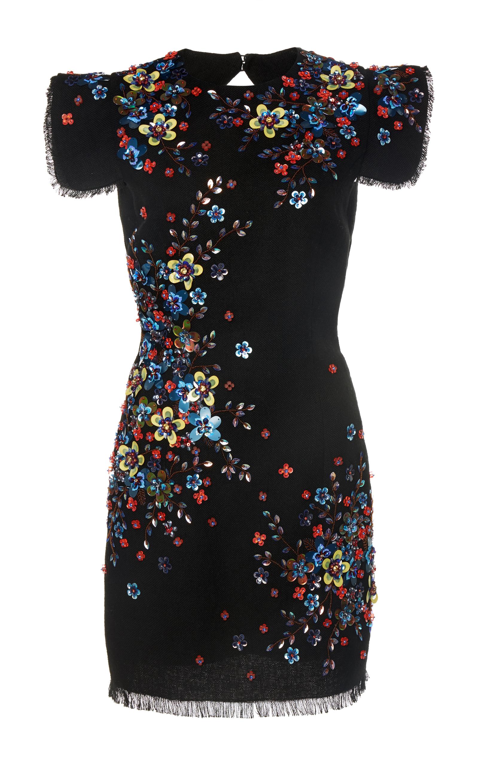 Andrew Gn Beaded Capsleeve Openback Mini Dress In Black ModeSens