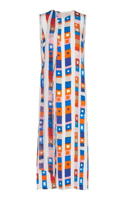 Akris Sleeveless Zip-front Super-stripe Silk Crepe Dress W/ Detachable Bow In Multi