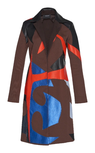 Akris Patchwork Linen & Leather Coat Trench Coat In Multi