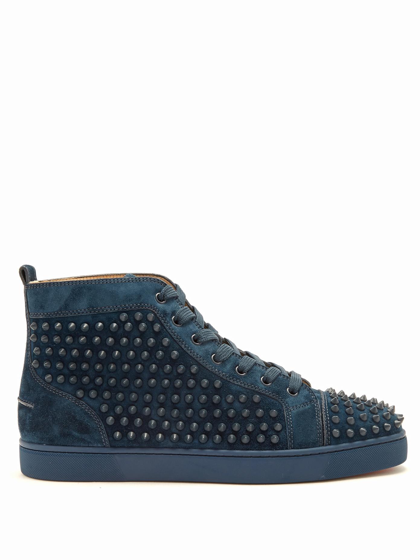 Christian Louboutin Louis High-top Spike-embellished Trainers In Navy ...