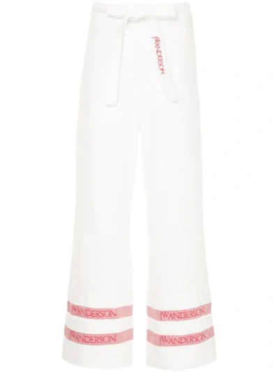 Jw Anderson Tea Towel Woven Linen Wide-leg Pants In White