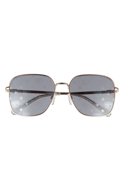 Chiara Ferragni 57mm Square Metal Sunglasses In Gold Crystal/ Silver Grey