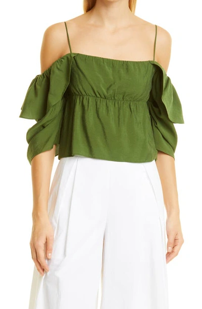 Vince Cold-shoulder Ruffle Blouse In Green