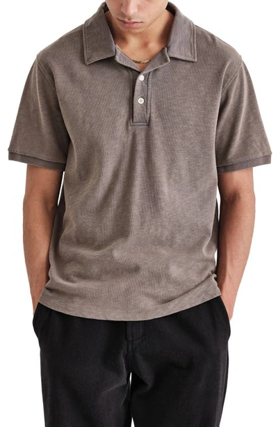 Wax London Sorrento Slub Cotton Polo Shirt In Charcoal