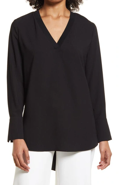 Nordstrom Rib Trim Woven Top In Black