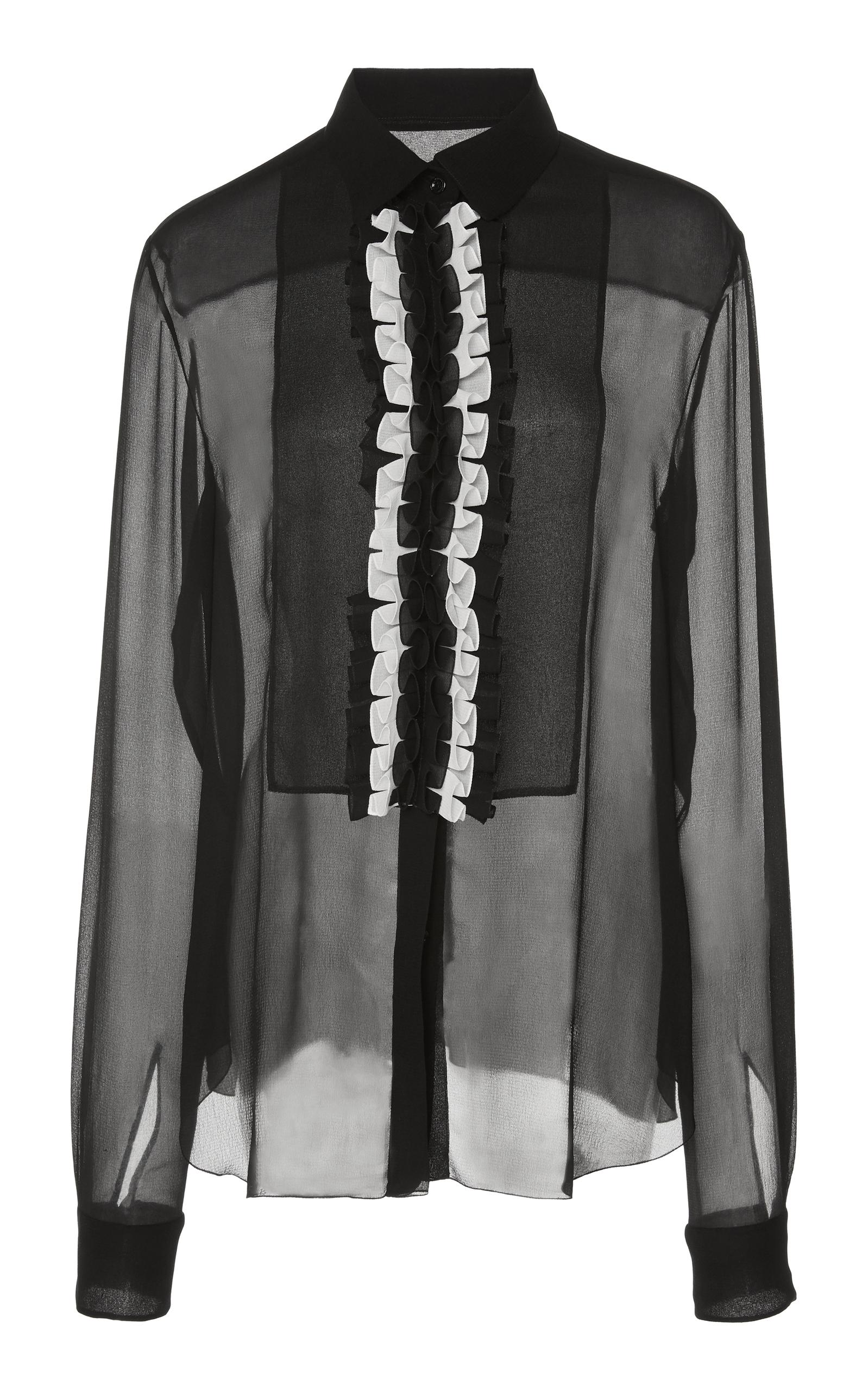 John Galliano Teddy Frilled Georgette Shirt In Black | ModeSens
