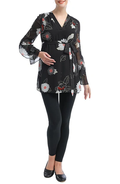 Kimi And Kai Kimi & Kai Kay V-neck Belted Maternity Blouse In Multicolored
