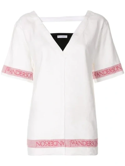 Jw Anderson Deep V-neck Linen Top In White