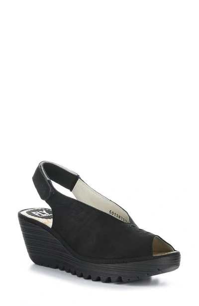 Fly London Yeay Peep Toe Sandal In 004 Black Cupido