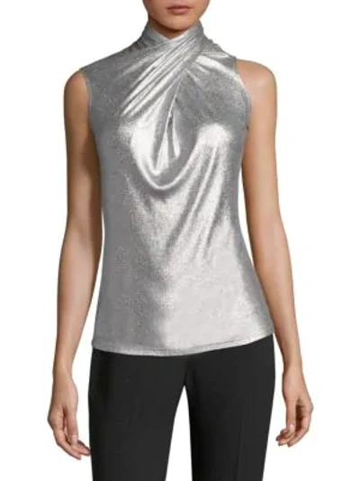 Elie Tahari Landon Metallic-knit Top In Silver