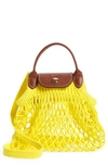 Longchamp Le Pliage Extra Small Filet Knit Shoulder Bag In Lemon