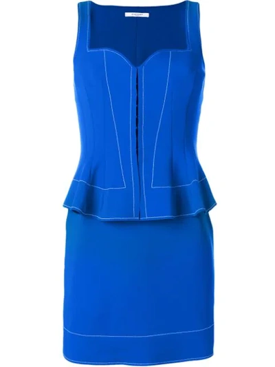 Givenchy Sleeveless Sweetheart-neck Peplum Mini Cocktail Dress In Blue