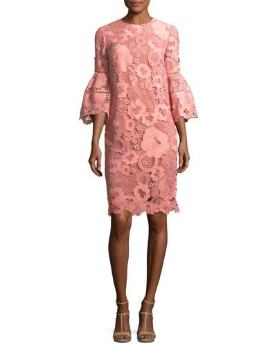 Lela Rose Lace Flounce-sleeve Tunic Dress In Pink