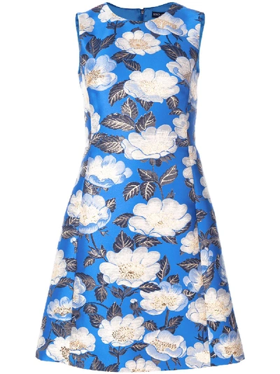 Dolce & Gabbana Floral-jacquard Sleeveless Dress In Blue