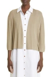 Lafayette 148 Open Front Crop Cardigan In Green Clay