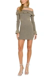 Endless Rose Off The Shoulder Illusion Dress In Heather Grey/ Gold