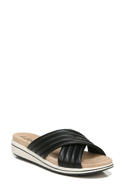 Lifestride Panama Cross Strap Slide Sandal In Black Faux Leather