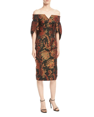 Zac Posen Off-the-shoulder Floral-jacquard Sheath Cocktail Dress