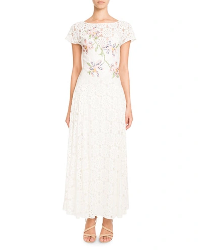 Pascal Millet Tie-back Short-sleeve Embroidered Paillette Floral-lace Dress