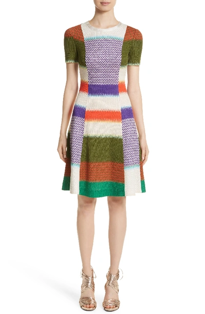Missoni Short-sleeve Fit-and-flare Multicolor Knit Dress In Purple-multi
