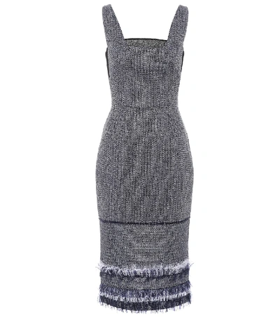Roland Mouret Riseley Sleeveless Tweed Dress With Mesh Insets In Blue