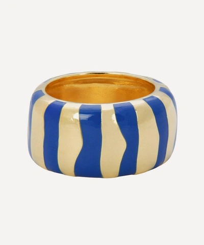 Anna + Nina Striped 14ct Yellow Gold-plated Brass And Enamel Ring