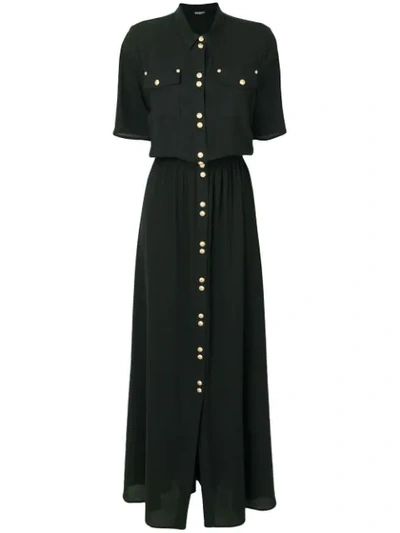 Balmain Snap-front Cotton Shirtdress With Golden Buttons In Black