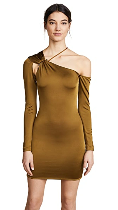 Cushnie Et Ochs One-shoulder Stretch Jersey Mini Dress In Amber/gold